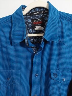 Blue Houndstooth Men's Button-Down Shirt
